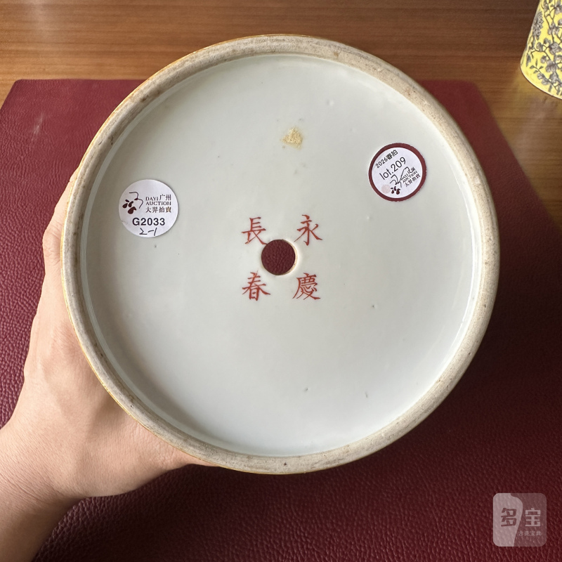 清晚期 黄地墨彩菊花纹花盆及盆奁一对 - 图36